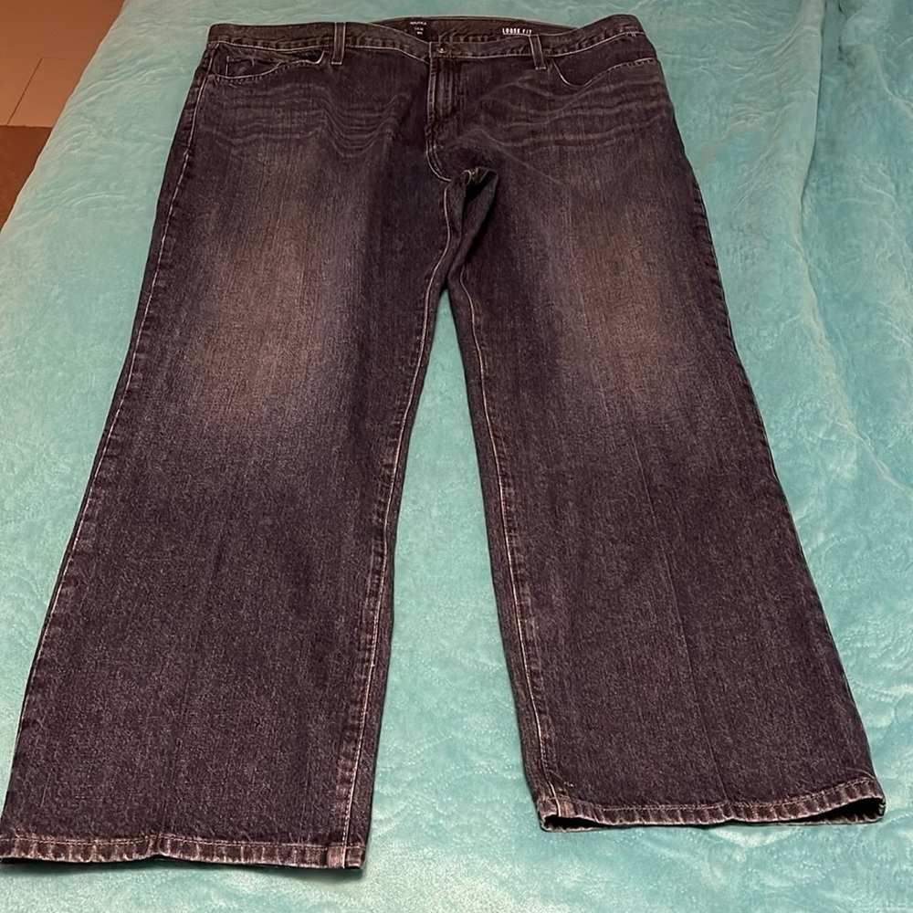 Nautica Faded Wide Leg Straight Loose Fit Jeans Men’s Size 42x30 Blue whiskered
